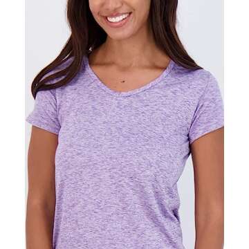 Real Essentials Womens V Neck T-Shirt Ladies Yoga Top Athletic Tees Active Wear Gym Workout Zumba Exercise Running Essentials Quick Dry Fit Dri Fit Moisture Wicking Basic Clothes, Set 1, L, Pack of 5