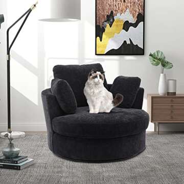 Gxcevsou 42.2" W Chenille Velvet Loveseat Sofa Swivel Barrel Chair for Bedroom with 3 Pillows, Mid C...