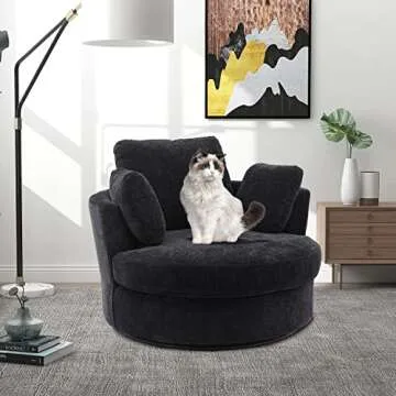 Gxcevsou 42.2" W Chenille Velvet Loveseat Sofa Swivel Barrel Chair for Bedroom with 3 Pillows, Mid C...