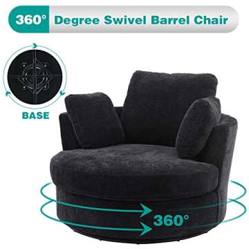 Gxcevsou 42.2" W Chenille Velvet Loveseat Sofa Swivel Barrel Chair for Bedroom with 3 Pillows, Mid Century Modern Accent Chair for Living Room, Comfy Reading Chair for Office/Library/Home, Black