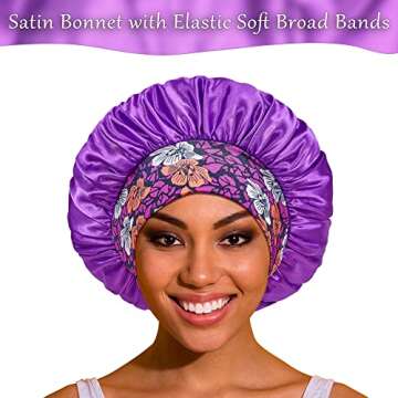 3 Pack Satin Bonnet Silk Hair Bonnets for Sleeping with Wide Soft Bands for Curly Hair