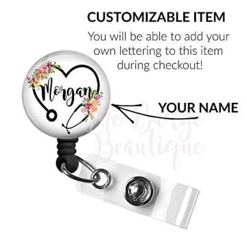 Nurse Retractable Badge Reel, Personalized Name Badge Holder, Custom Floral Steth ID Tag with Swivel...