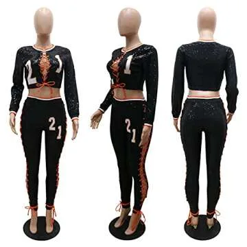 Stylish Recious 2 Piece Lace Up Sequins Outfit for Women