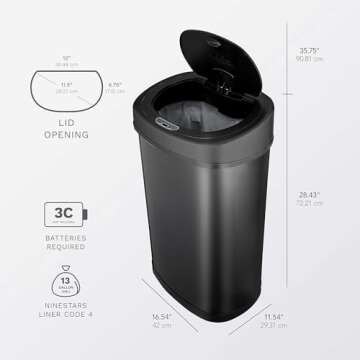NINESTARS Touchless Infrared Motion Sensor Trash Can 13.2 Gal