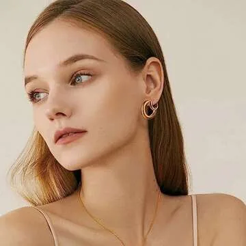 Reoxvo Gold Hoop Earrings for Women， Chunky Gold Hoop Earrings Set for Women Trendy 14k Gold hoops Small Huggie Earring Multipack 9 Pairs