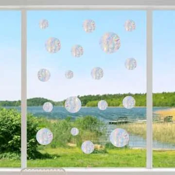 Shawula 36PCS Circle Window Clings - Anti-Collision Window Decals to Save Birds from Window Collisions,Non Adhesive Prismatic Vinyl Window Clings, Rainbow Stickers