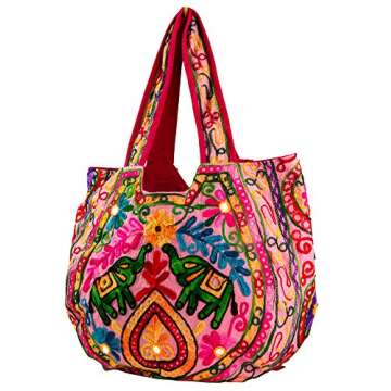 TribeAzure Pink Elephant Canvas Shoulder Bag Handbag Tote Purse Casual Spacious Summer Spring Top Handle Large