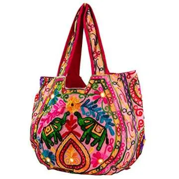 TribeAzure Pink Elephant Canvas Shoulder Bag Handbag Tote Purse Casual Spacious Summer Spring Top Handle Large