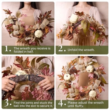 Fall Wreaths - 24 Inch Pre-Lit Decor for All Occasions