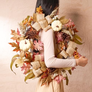 Fall Wreaths - 24 Inch Pre-Lit Decor for All Occasions