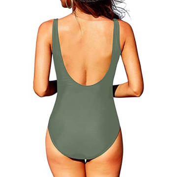 Women's Olive Green Mesh Swimsuits Tummy Control Swimwear