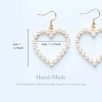 Pearl Heart Earrings Dangle for Women,Her Valentines Mother’s Day Drop Earrings Gold Gift Box Set Fashion Statement Jewelry Bridal Wedding Party Favor Decor Accessory