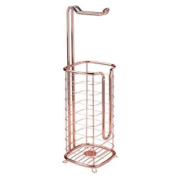 mDesign Steel Metal Free Standing Toilet Paper Holder with Storage for Bathroom, Floor Stand Holder 3 Toilet Tissue Roll Dispenser for Master or Guest Bath, Powder Room, Omni Collection, Rose Gold