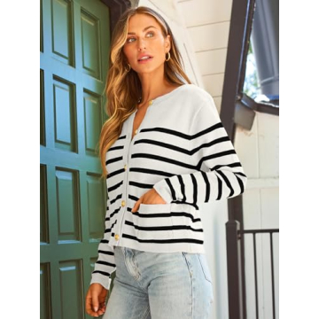 Trendy LILLUSORY Women's Striped Cardigan Sweater Online