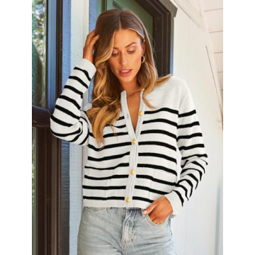 Trendy LILLUSORY Women's Striped Cardigan Sweater Online