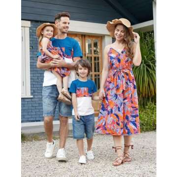PATPAT Family Matching Outfits Mom and Daughter Matching Outfits Tropical Floral Palm Leaf Print Spa...