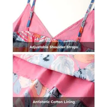 PATPAT Family Matching Outfits Mom and Daughter Matching Outfits Tropical Floral Palm Leaf Print Spaghetti Strap Mommy and Me Hawaiian Dress Boho Beach Leaf Print Hawaiian Dresses for Women M