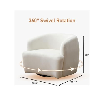 Bonzy Home Swivel Barrel Accent Chair, Comfy Velvet Upholstered Round Swivel Armchair with Padded Cushion, Modern Channel Club Chair for Living Room Bedroom, White