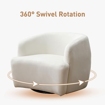 Bonzy Home Swivel Barrel Accent Chair, Comfy Velvet Upholstered Round Swivel Armchair with Padded Cushion, Modern Channel Club Chair for Living Room Bedroom, White