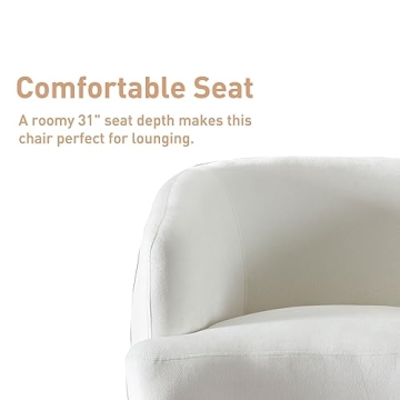 Bonzy Home Swivel Barrel Accent Chair, Comfy Velvet Upholstered Round Swivel Armchair with Padded Cushion, Modern Channel Club Chair for Living Room Bedroom, White