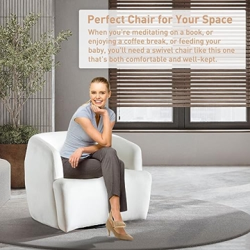 Bonzy Home Swivel Barrel Accent Chair, Comfy Velvet Upholstered Round Swivel Armchair with Padded Cushion, Modern Channel Club Chair for Living Room Bedroom, White