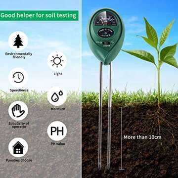 Alkey Soil Moisture Meter - 3 in 1 Soil Tester Kits with Soil Moisture/Light/pH Tester, Gardening Tool Kit for Plants, Suitable for Indoor & Outdoor, Gardens, Lawn, Farms Use