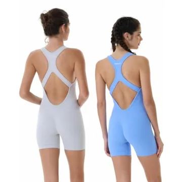 AUROLA Power Romper for Women Workout Yoga Gym Seamless One Piece Racerback Jumpsuit Tummy Control Sports Bra,Serenity Blue,XS
