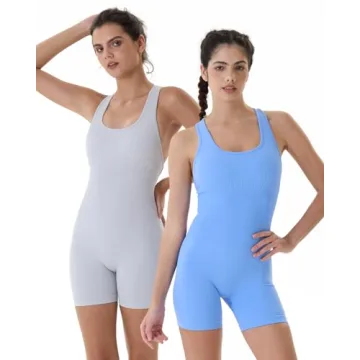 AUROLA Power Romper for Women Workout Yoga Gym Seamless One Piece Racerback Jumpsuit Tummy Control Sports Bra,Serenity Blue,XS