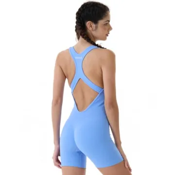 AUROLA Power Romper for Women Workout Yoga Gym Seamless One Piece Racerback Jumpsuit Tummy Control Sports Bra,Serenity Blue,XS