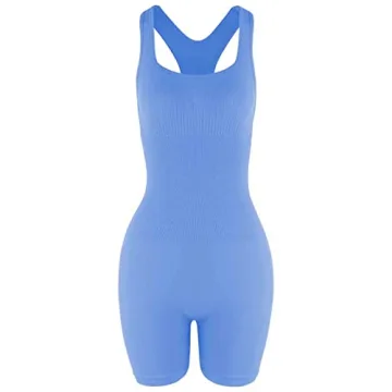 AUROLA Power Romper for Women Workout Yoga Gym Seamless One Piece Racerback Jumpsuit Tummy Control Sports Bra,Serenity Blue,XS