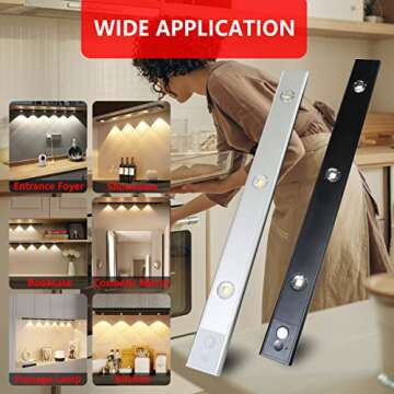Under Cabinet Lights, Upgraded Unique Waveform Lighting, Wireless Motion Sensor Light Indoor, 3 Color Temps 1000mAh Rechargeable Led Motion Sensor Cabinet Light(Silver, 11.02 inch / 2Pack)