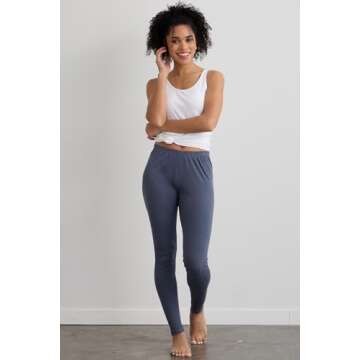 Fair Indigo Women's 100% Organic Pima Cotton Leggings Pants - Ankle Length - 26" Inseam (S, Black)