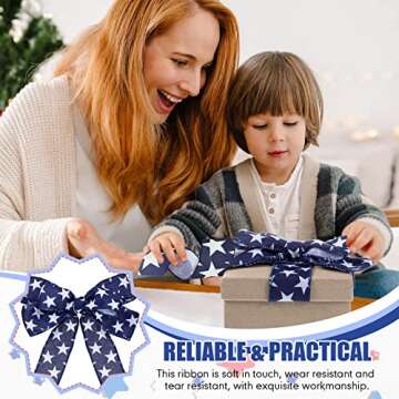 Hoteam 2 Rolls 20 Yard Red White and Blue Ribbon Patriotic Star and Striped Wired Royal USA Ribbon DIY Crafts for 4th of July, Independence Day, Memorial Day(1.5 Inch,Red, White, Blue)