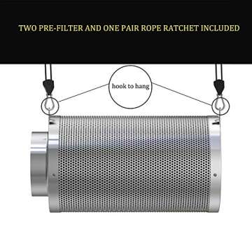 Vanleno 4inch Carbon Filter Odor Control with Australia Virgin Charcoal Two Prefilter 1 Pair Rope Ha...