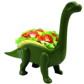 Unido Box Dinosaur Taco Holder - Kids Plastic Novelty Taco Plate - Army Green - Set of 4-2 Triceratops, 2 Brontosaurus (4)