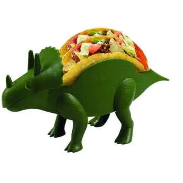 Unido Box Dinosaur Taco Holder - Kids Plastic Novelty Taco Plate - Army Green - Set of 4-2 Triceratops, 2 Brontosaurus (4)