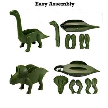 Unido Box Dinosaur Taco Holder - Kids Plastic Novelty Taco Plate - Army Green - Set of 4-2 Triceratops, 2 Brontosaurus (4)
