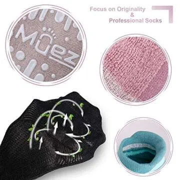 Muezna Non Slip Yoga Socks for Women, Anti-Skid Pilates, Barre, Hospital Socks with Grips, Size 5-10