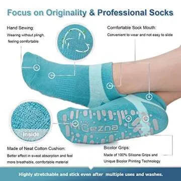 Muezna Non Slip Yoga Socks for Women, Anti-Skid Pilates, Barre, Hospital Socks with Grips, Size 5-10