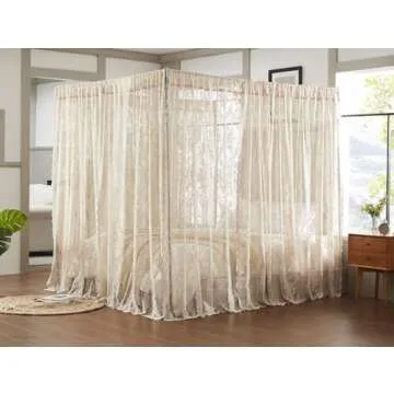Warm Home Designs Lace Canopy Bed Curtains Set Consists of 8 48" x 78" Linen Canopy Curtains with Ti...