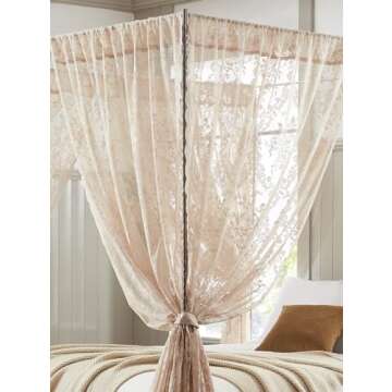 Warm Home Designs Lace Canopy Bed Curtains Set Consists of 8 48" x 78" Linen Canopy Curtains with Tie-Backs. Queen Canopy Bed Curtains or King Bed Canopy Curtains for Coquette Bedroom Decor. LC Linen