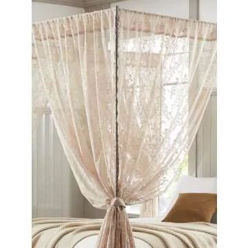 Warm Home Designs Lace Canopy Bed Curtains Set Consists of 8 48" x 78" Linen Canopy Curtains with Tie-Backs. Queen Canopy Bed Curtains or King Bed Canopy Curtains for Coquette Bedroom Decor. LC Linen