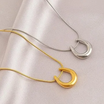 JczR.Y Stainless Steel Horseshoe Necklace - Elegant Gold U Shaped Jewelry Pendant
