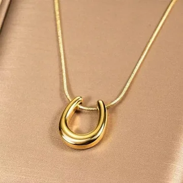 JczR.Y Stainless Steel Horseshoe Necklace - Elegant Gold U Shaped Jewelry Pendant