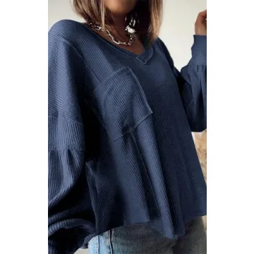 BTFBM Women's Casual V Neck Ribbed Knit Pullover Tops