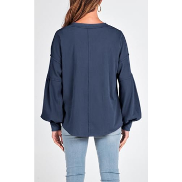 BTFBM Women's Casual V Neck Ribbed Knit Pullover Tops