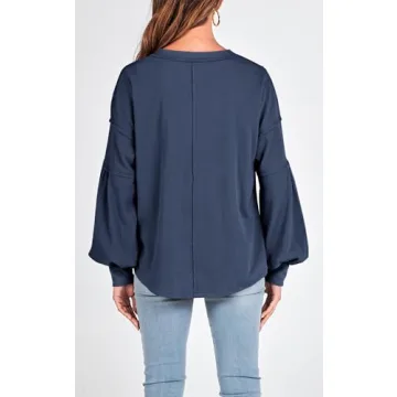 BTFBM Women's Casual V Neck Ribbed Knit Pullover Tops