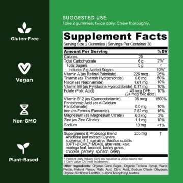 Goli SuperGreen Vitamin Gummy - 180 Count - Essential Vitamins and Minerals - Plant-Based, Vegan, Gluten-Free & Gelatin Free - Health from Within, Pack of 3