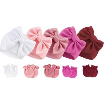 BQUBO Newborn Baby Caps & Mittens Set: Stylish Hospital Hat & Mitts for Girls