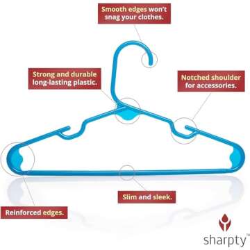 Sharpty Kids Plastic Hangers, Children's Hangers for Baby, Toddler, and Child Clothes - Everyday Standard Use - Ideal for Boys and Girls Closet, Clothing, Pants, Coats, and More - Blue, 20 Pack